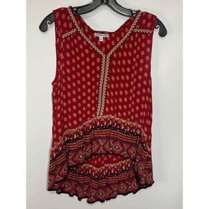Patrons of Peace Women's Sangria Floral Embroidered Indian Tank Top Red Small